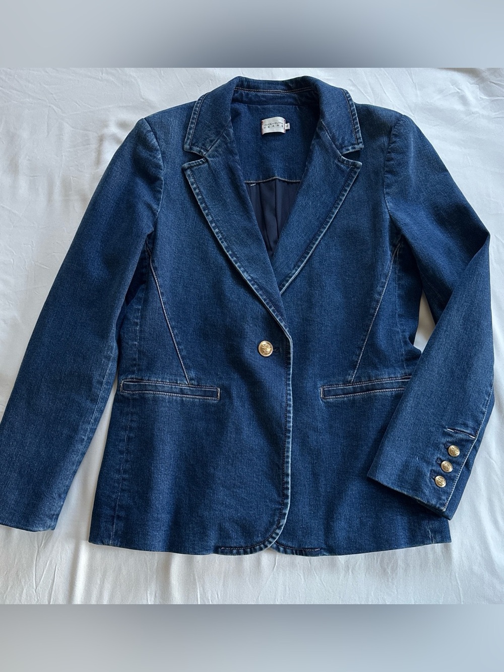 Alice + Olivia Macey Blue Denim Fitted Blazer Jacket | 12 NWOT